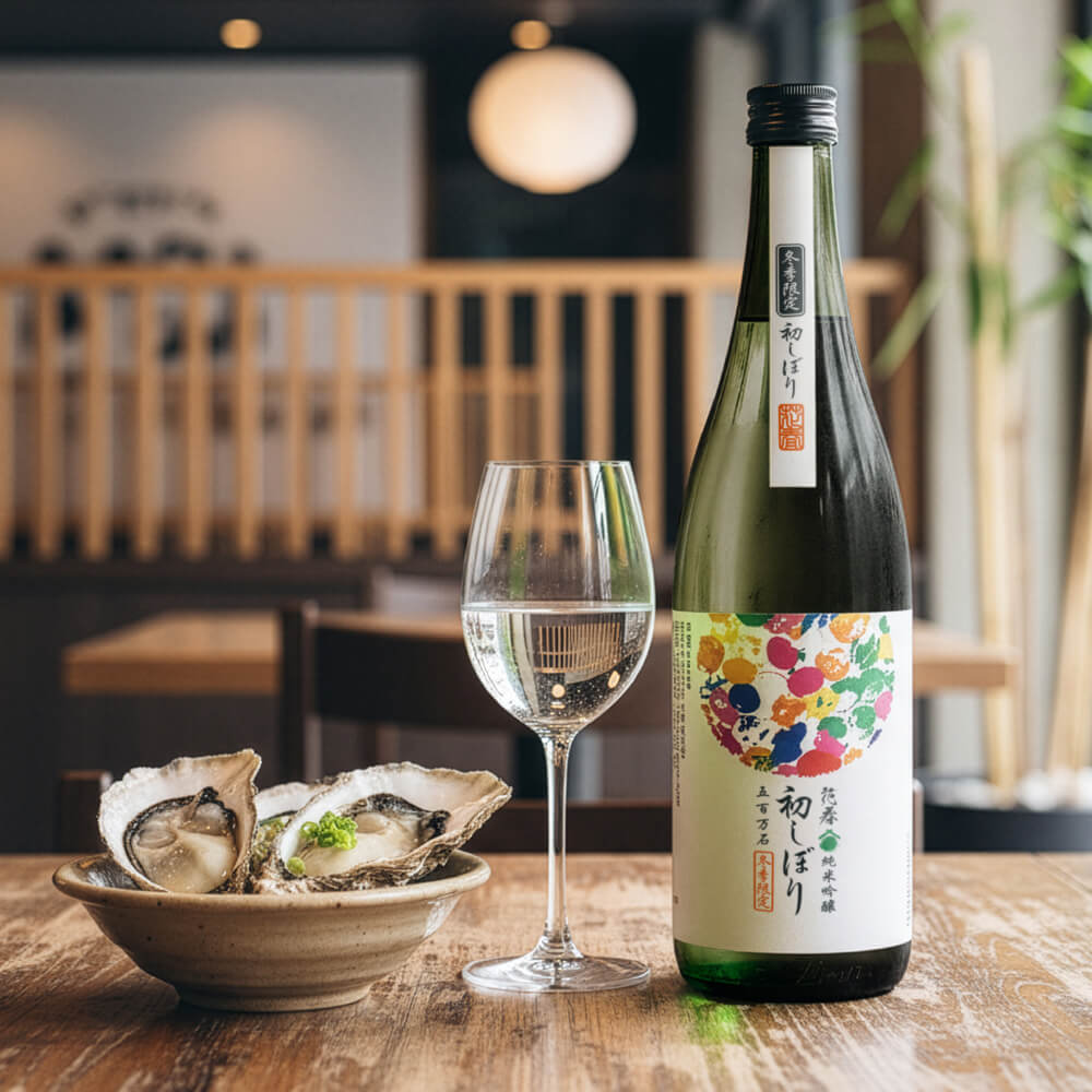 初しぼりと生牡蠣